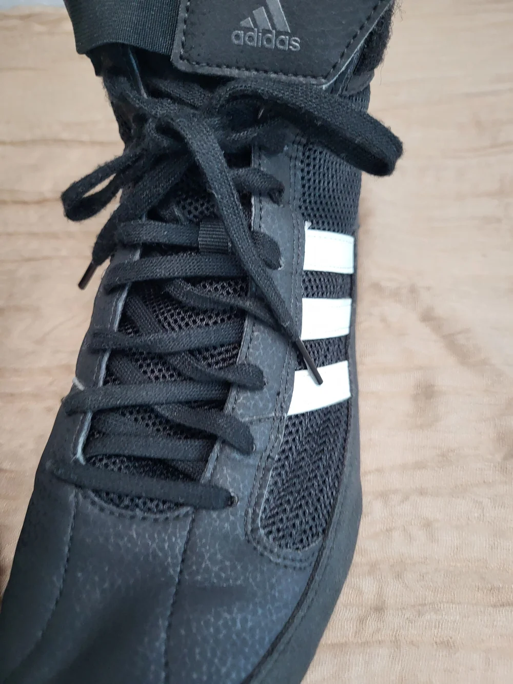 adidas Black and White High-Top Wrestling/Training Sneakers, Size 9